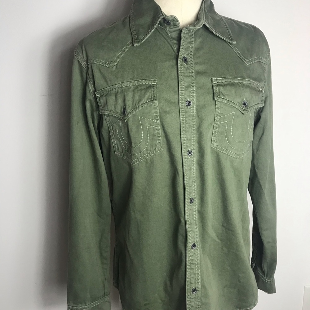 True religion green button Down Western Shirt